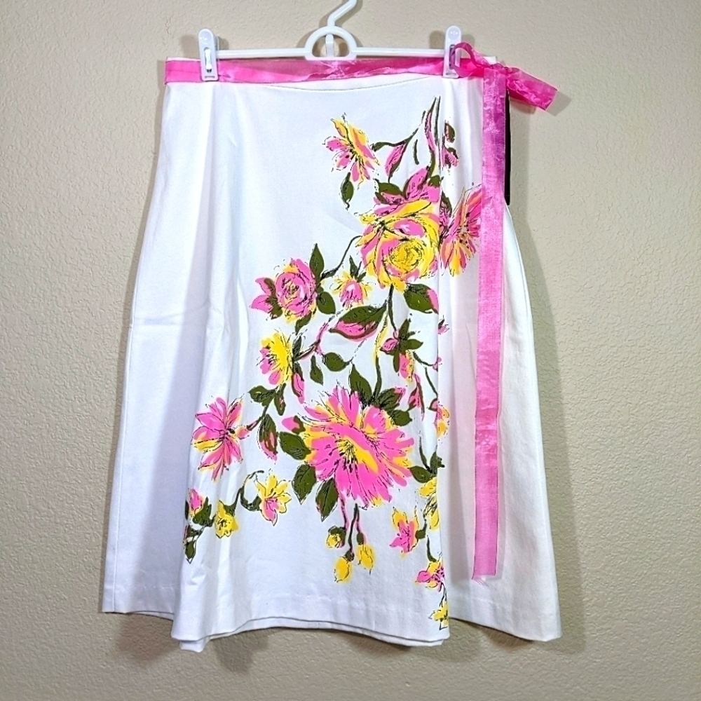 Beautiful White Cotton Skirt with Pink & Yellow Flowers NWT